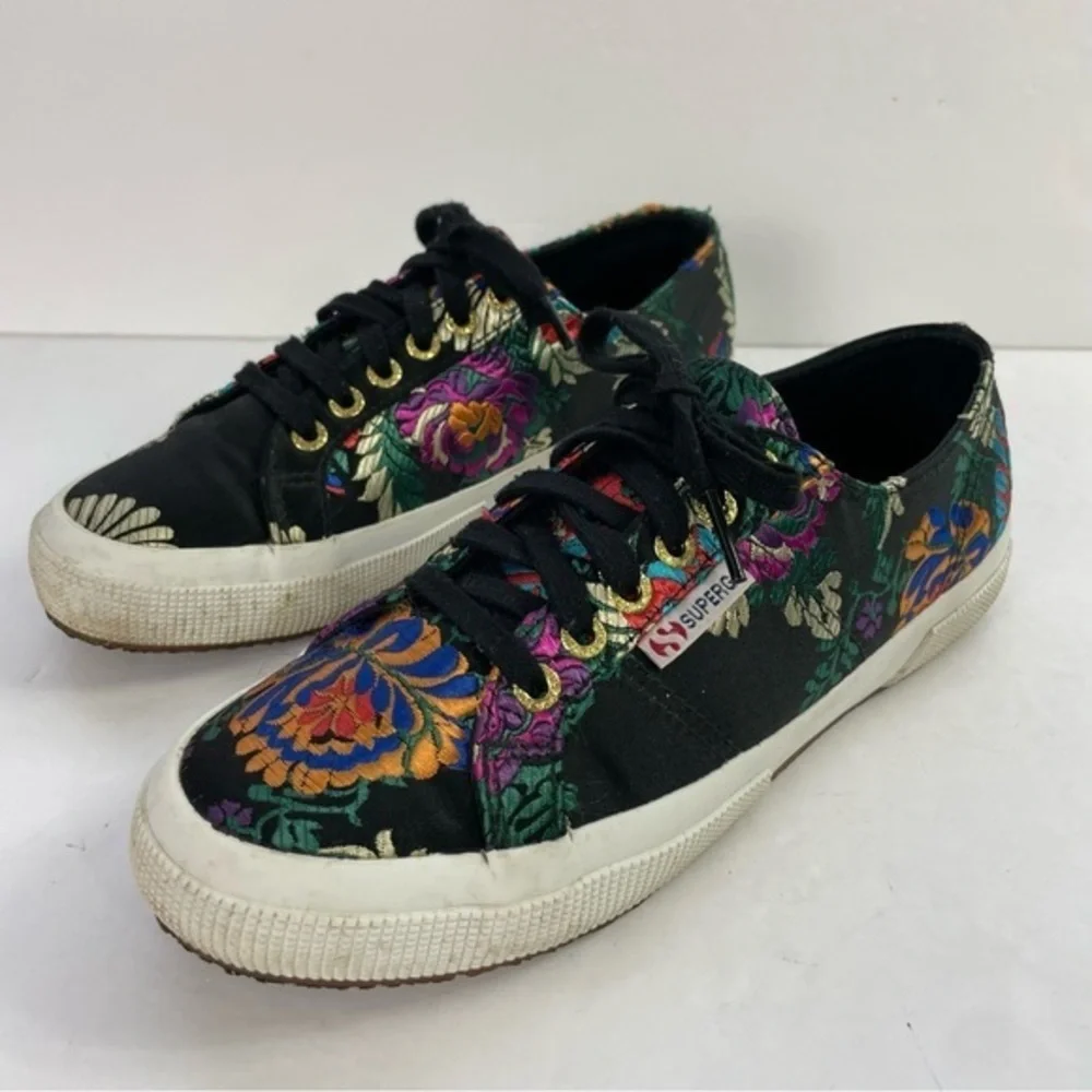 Superga 2750 Black Satin Mandarin Embroidery Sneakers‎ - Picture 4 of 16